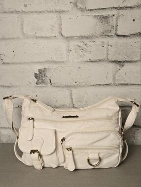 Angel Barcelole White Leather Crossbody Bag Multi Pocket Gold Hardware